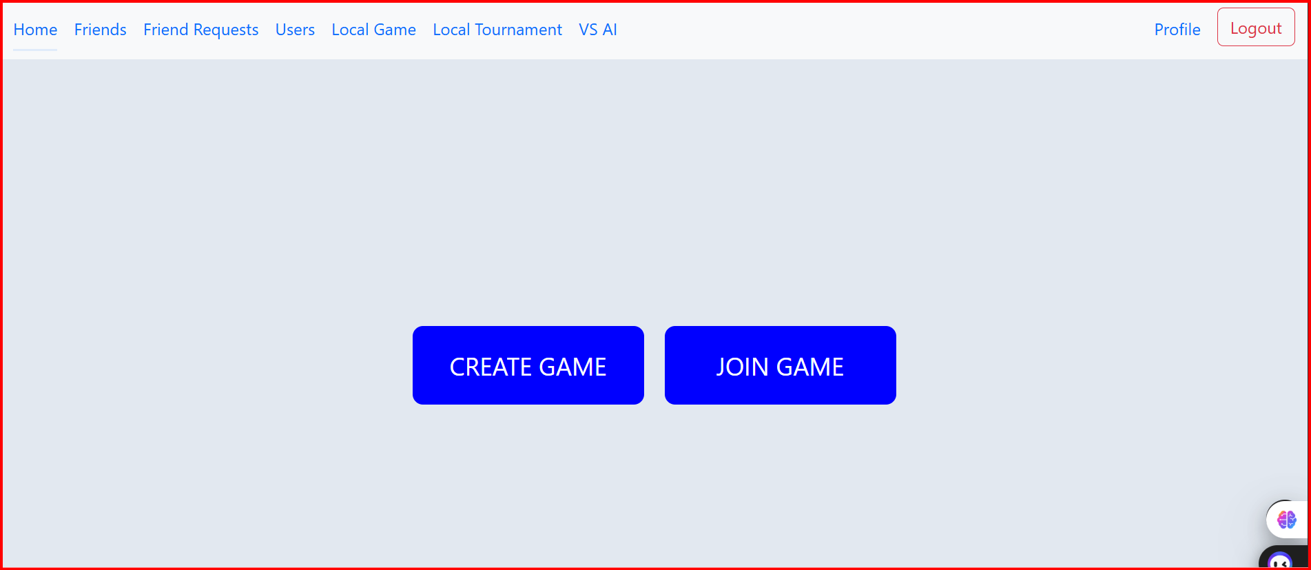 Game Startup Section showing CREATE GAME and JOIN GAME options